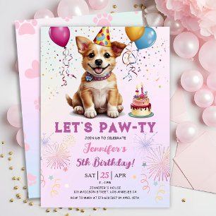 Invitación Dejemos a Pawty 5 cumpleaños, Chica de cachorros, 