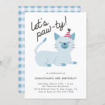 Dejemos a Pawty Cute Kitty Cat Blue Birday Party