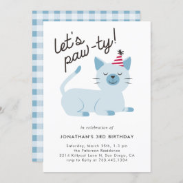 Invitación Dejemos a Pawty Cute Kitty Cat Blue Birday Party