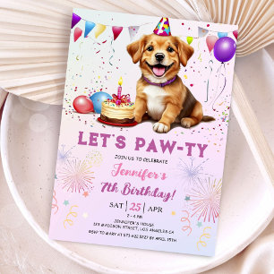 Invitación Dejemos a Pawty Dog Chica de la fiesta de cumpleañ