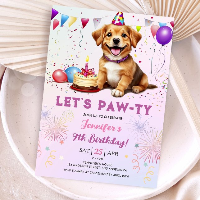 Invitación Dejemos a Pawty Dog Chica de la fiesta de cumpleañ (Subido por el creador)