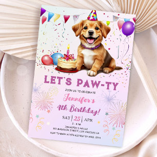 Invitación Dejemos a Pawty Dog Chica de la fiesta de cumpleañ