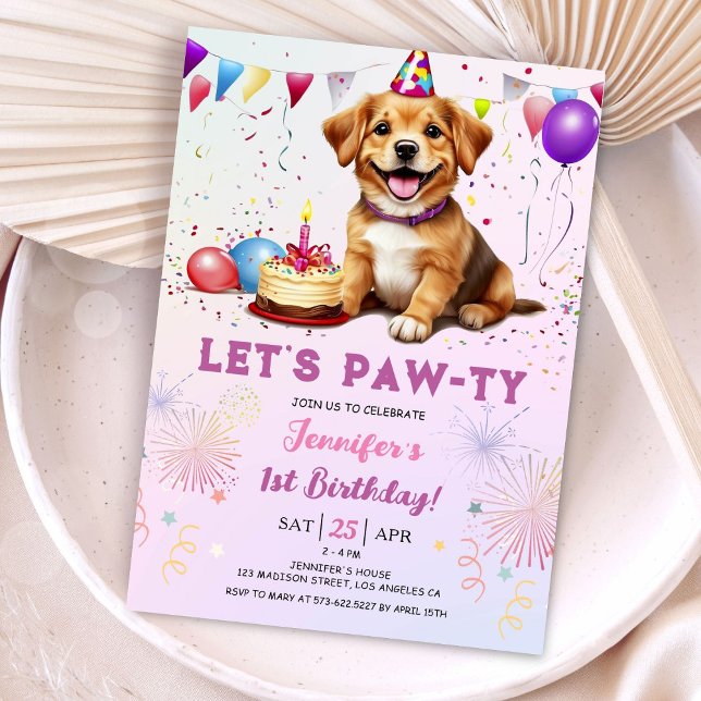 Invitación Dejemos a Pawty Dog Chica de la fiesta de cumpleañ (Subido por el creador)