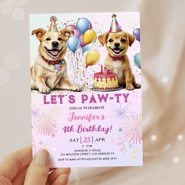 Invitación Dejemos a Pawty Puppy Chica del partido de cumplea (Subido por el creador)