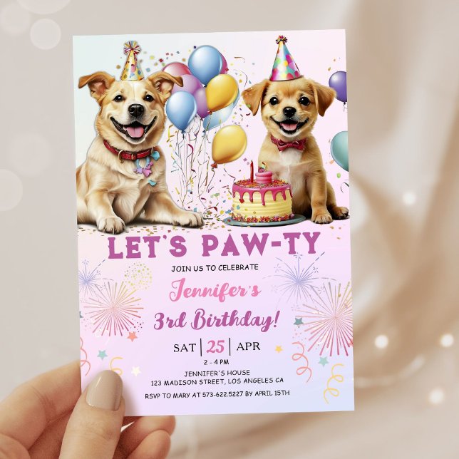 Invitación Dejemos a Pawty Puppy Chica del partido de cumplea (Subido por el creador)