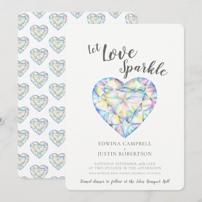 Invitación Dejemos amar la acuarela de diamantes brillante (Anverso / Reverso)