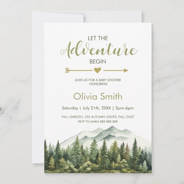 Invitación Dejemos que la aventura empiece el bosque Baby Sho (Anverso)