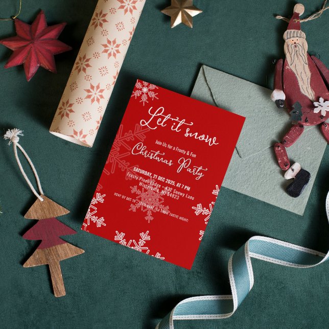Invitación Dejemos que neven Navidades de copos de nieve rojo (Subido por el creador)