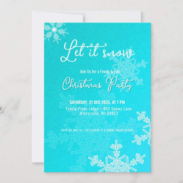 Invitación Dejemos que nieve azul copos de nieve Navidades Fi (Anverso)