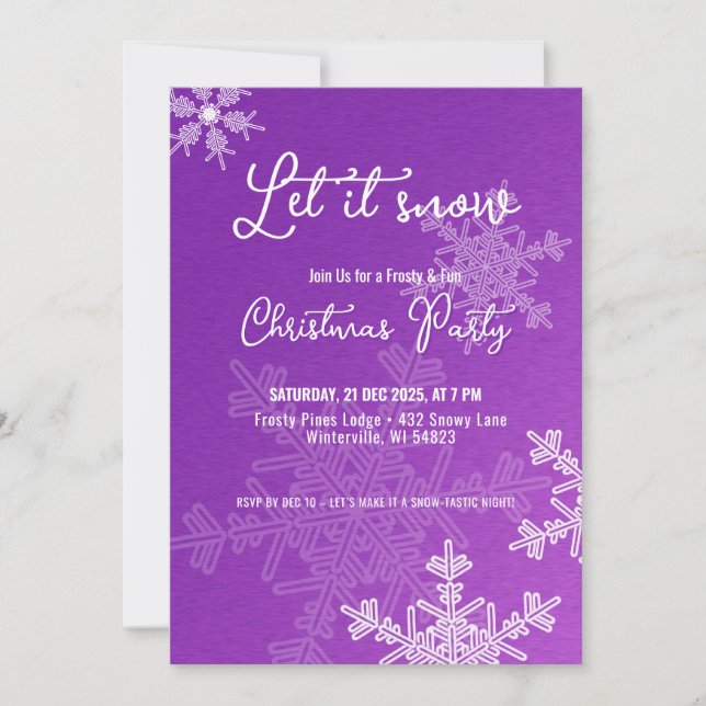 Invitación Dejemos que nieve violeta copos de nieve Navidades (Anverso)