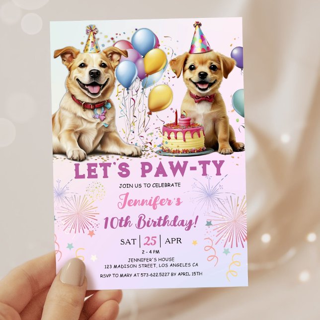 Invitación Dejemos que Pawty Puppy Chica del partido de cumpl (Subido por el creador)