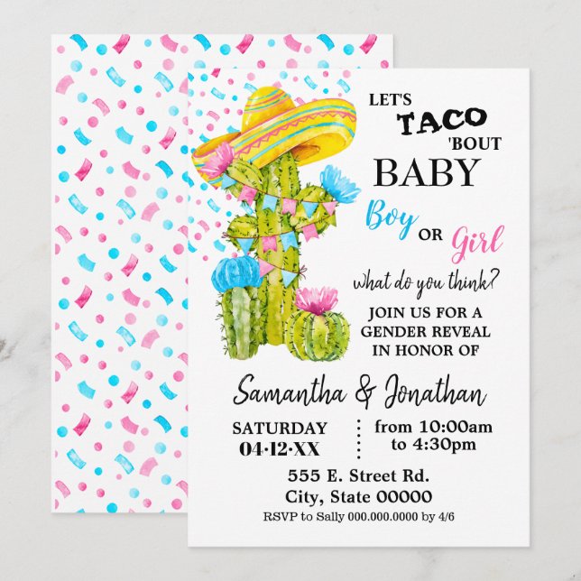 Invitación Dejemos taco sobre el género de los bebés revelar  (Anverso / Reverso)