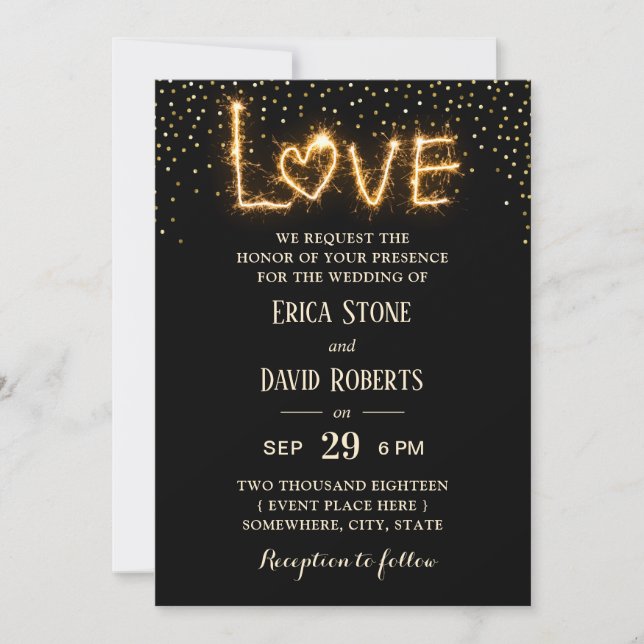 Invitación Dejen que el amor esparce el oro confetti Boda mod (Anverso)