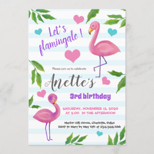 Invitación Déjenos cumpleaños tropical de los flamencos de
