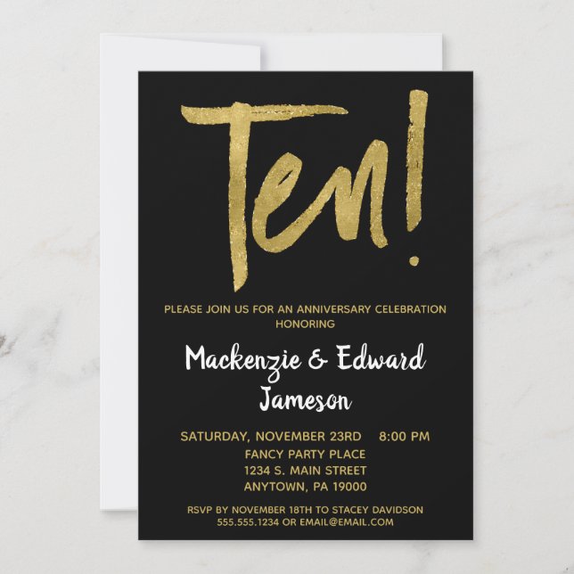 Invitación del 10º Aniversario de Black Gold Scrip (Anverso)