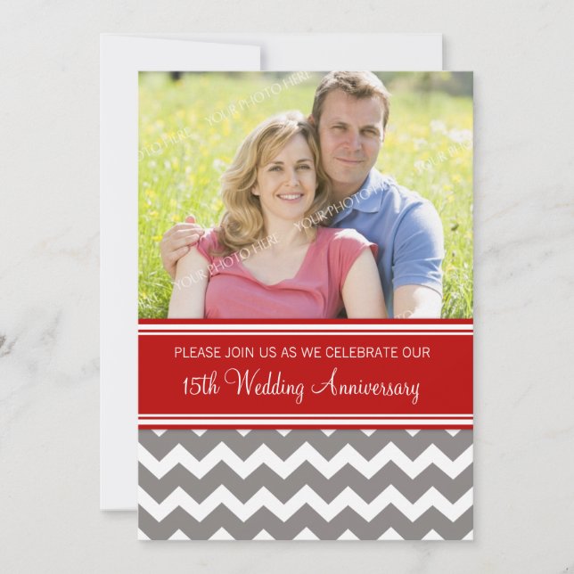 Invitación del 15º Aniversario Gris Rojo Foto (Anverso)