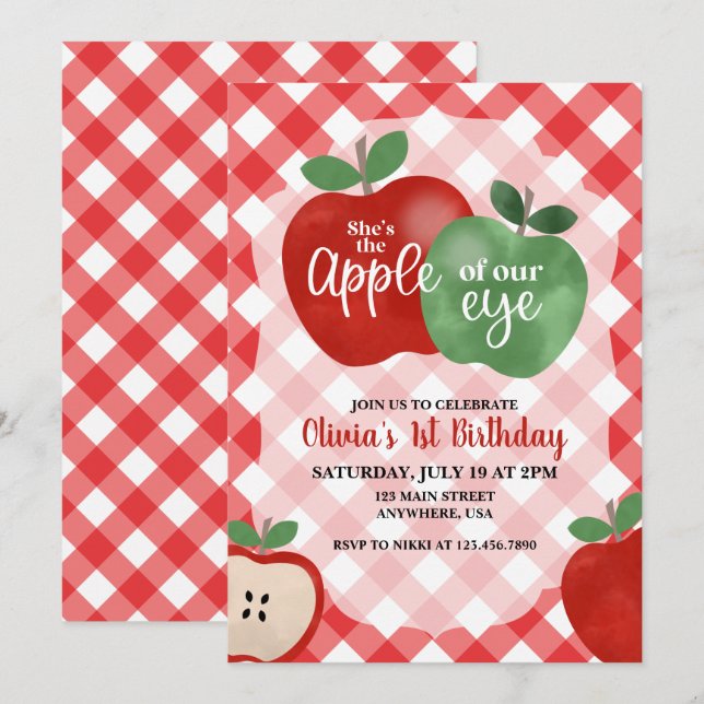 Invitación del 1er Cumpleaños Manzana de Nuestro O (Anverso / Reverso)