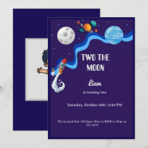Invitación del 2º cumpleaños a la Luna Cohete Espa