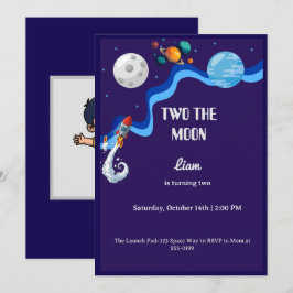 Invitación del 2º cumpleaños a la Luna Cohete Espa