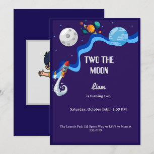 Invitación del 2º cumpleaños a la Luna Cohete Espa