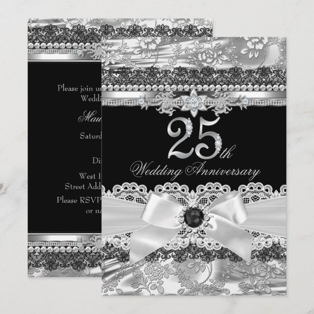 Invitación del 25º Aniversario con Lazo de Encaje  (Anverso / Reverso)