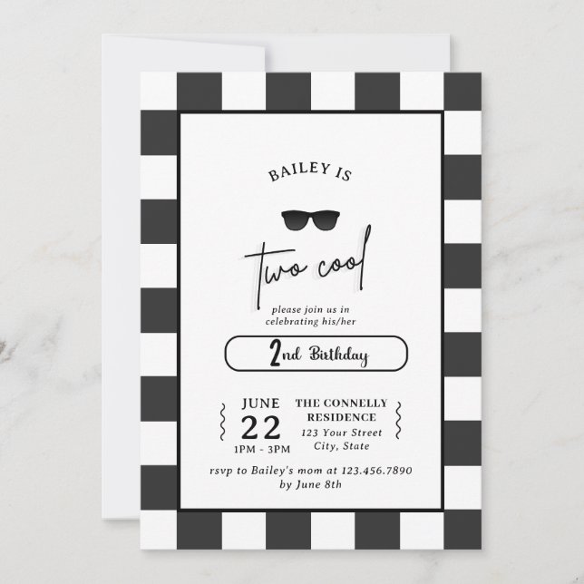 Invitación del 2do cumpleaños de Too Cool (Anverso)