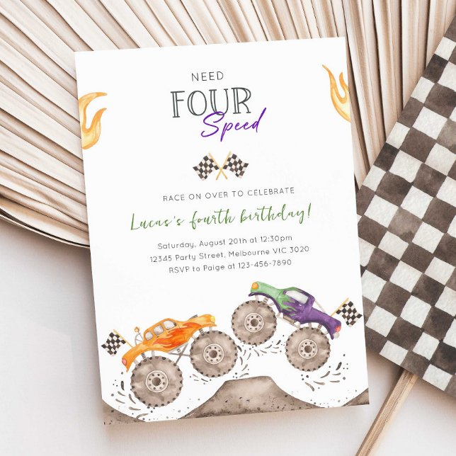 Invitación del 4º cumpleaños de Monster Truck Need (Subido por el creador)