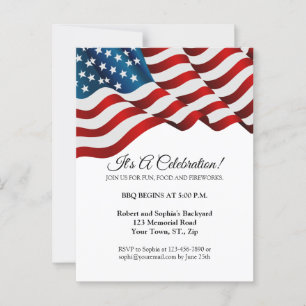 Invitación del 4 de Julio Bandera Roja Blanca y Az