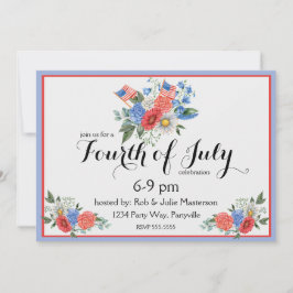 Invitación del 4 de julio de Floral rojo blanco y