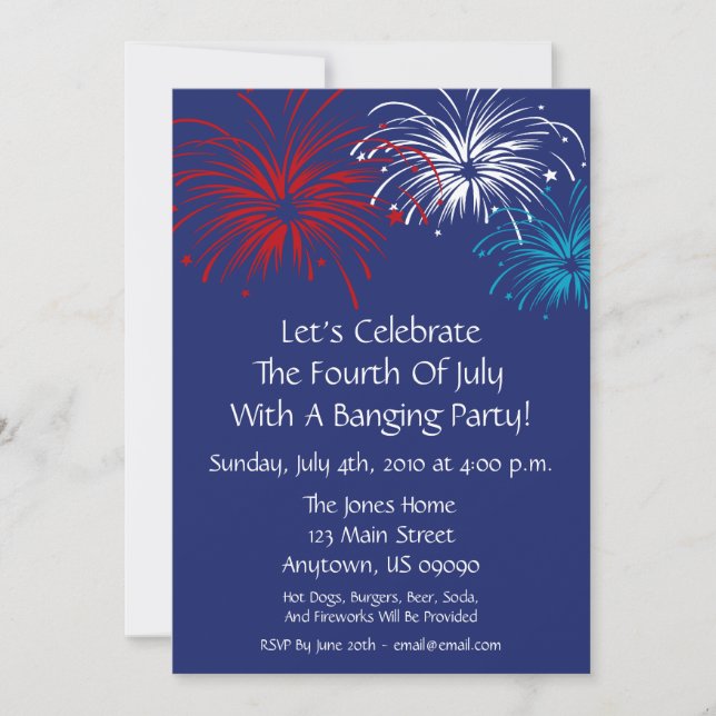 Invitación del 4 de julio (fuegos artificiales de  (Anverso)