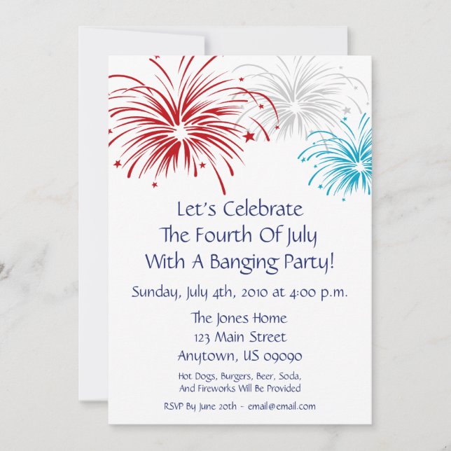 Invitación del 4 de julio (fuegos artificiales de  (Anverso)