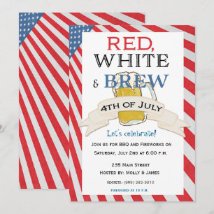 Invitación del 4 de julio Rojo Blanco y Cerveza