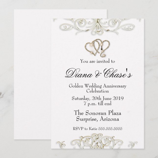 Invitación del 50º Aniversario con Remolino Dorado (Anverso / Reverso)