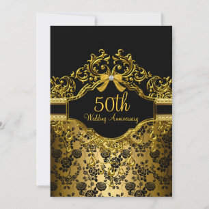 Invitación del 50º Aniversario Gold Damask & Rose
