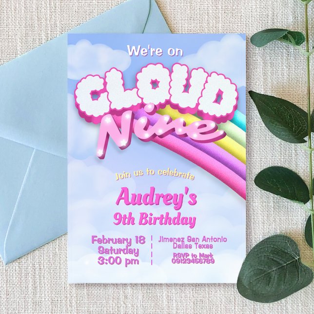 Invitación del 9º cumpleaños - Cloud Nine (Cloud Nine - 9th Birthday Invitation)
