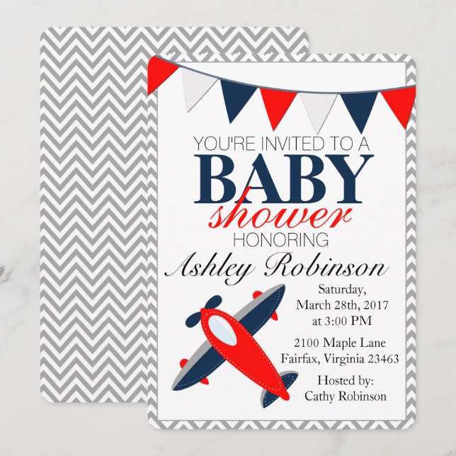 Invitación del aeroplano el | Baby Shower (Anverso / Reverso)
