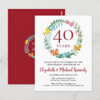 Invitación del Anillo Floral Rubí del 40 Aniversar