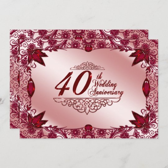 Invitaciones Personalizadas Rubí 40th aniversario de bodas incluso Sobre de WA4