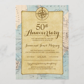 Invitación del aniversario del mapa 50.o del viaje