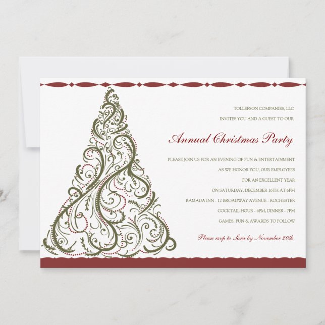 Invitación del árbol de navidad del vintage (Anverso)