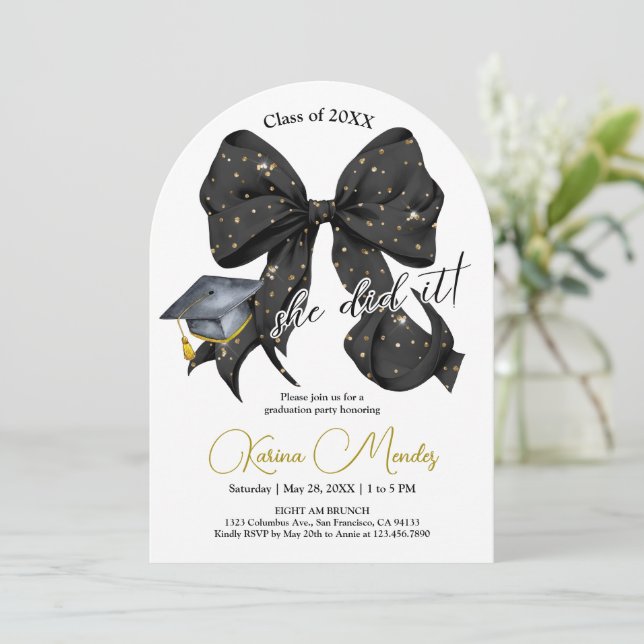 Invitación del Arco de Graduación de Black Bow Mod (Anverso de pie)