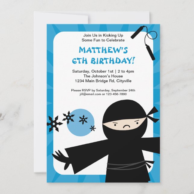 Invitación del azul del poder de Ninja (Anverso)