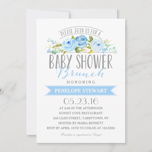 Invitación del azul el | Baby Shower del brunch de (Anverso)