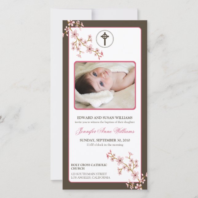 Invitación del bautismo de flores de cerezo (rosa) (Anverso)