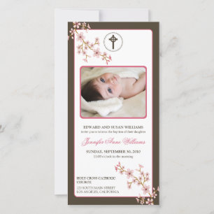 Invitación del bautismo de flores de cerezo (rosa)