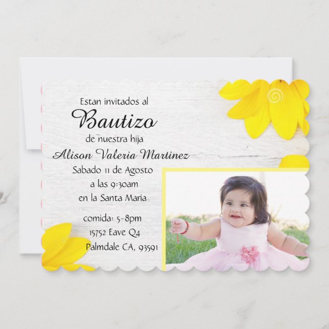 Invitación del bautismo del bebé (Anverso)