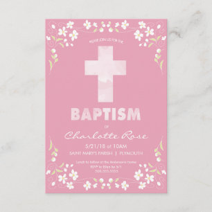 Invitación del bautismo del chica - rosa, cruz de