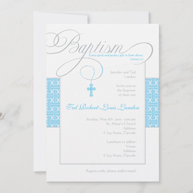 Invitación del bautismo del muchacho (Anverso)