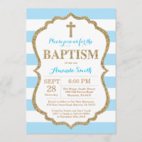 Invitación del bautismo del purpurina del azul y
