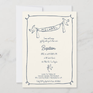 Invitación del bautismo dibujado a mano con paloma